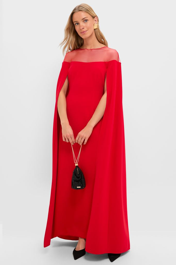 Red Estelle Cape Maxi Dress