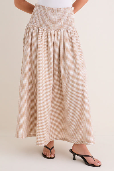 Cafe Check Smocked Maxi Skirt | Love Tomas by Emerson Fry