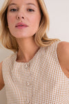 Cafe Check Button Front Wide Hem Top