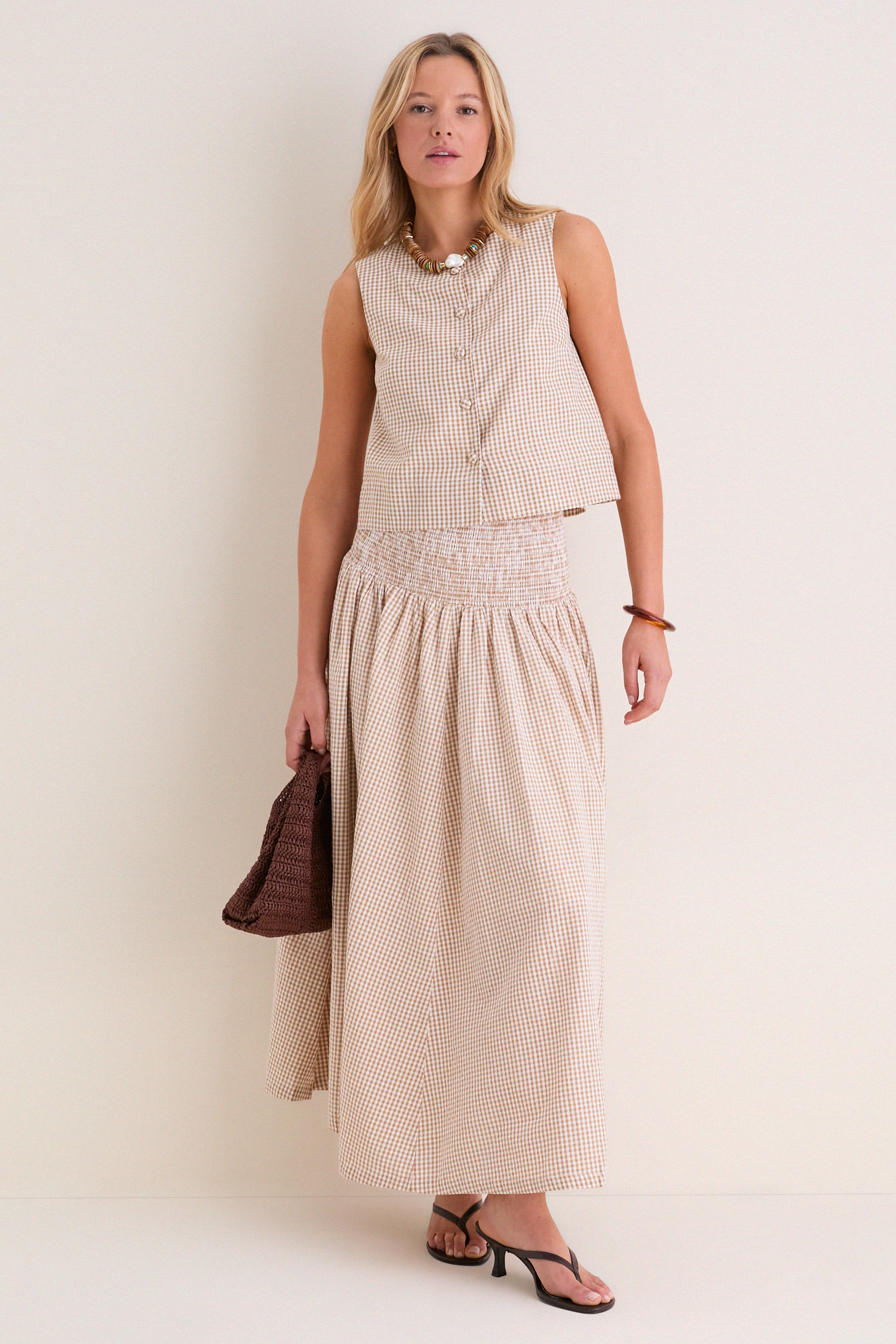 Cafe Check Button Front Wide Hem Top | Love Tomas by Emerson Fry