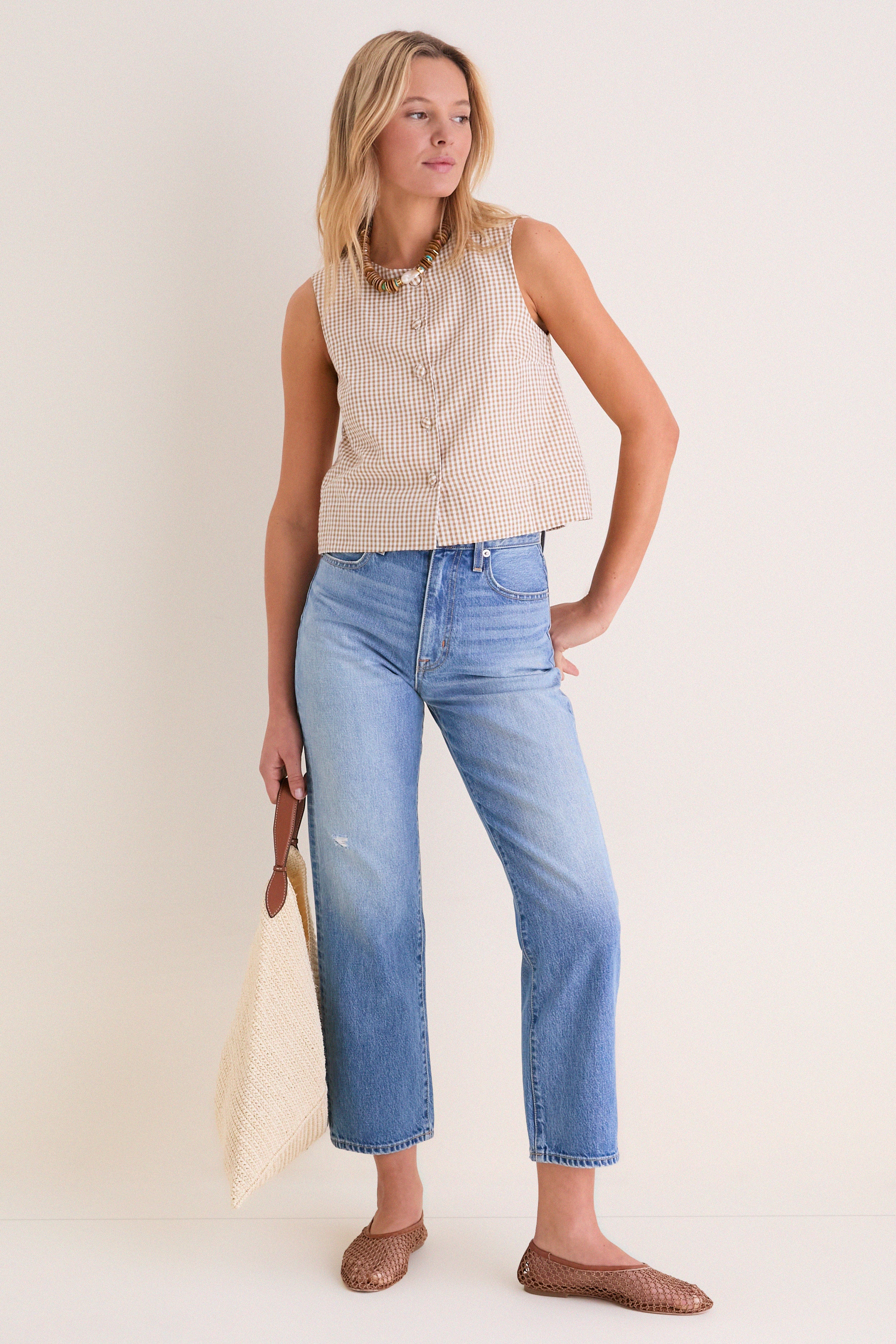 Cafe Check Button Front Wide Hem Top | Love Tomas by Emerson Fry