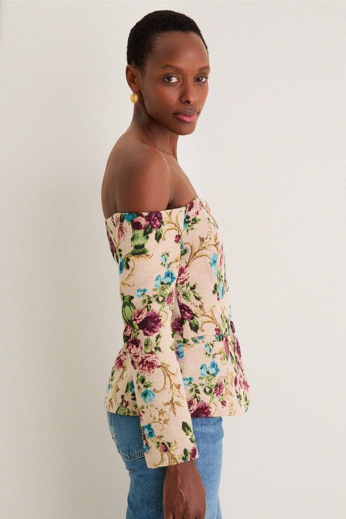 Multi Floral Tapestry Alice Off The Shoulder Blazer