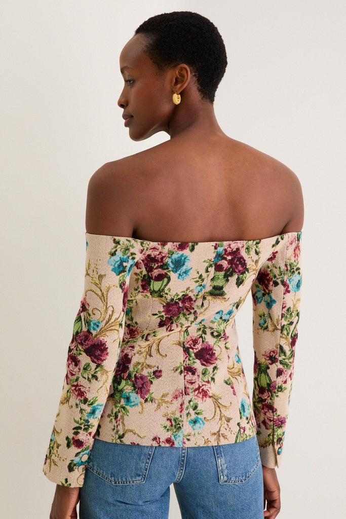 Multi Floral Tapestry Alice Off The Shoulder Blazer