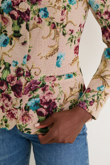 Multi Floral Tapestry Alice Off The Shoulder Blazer