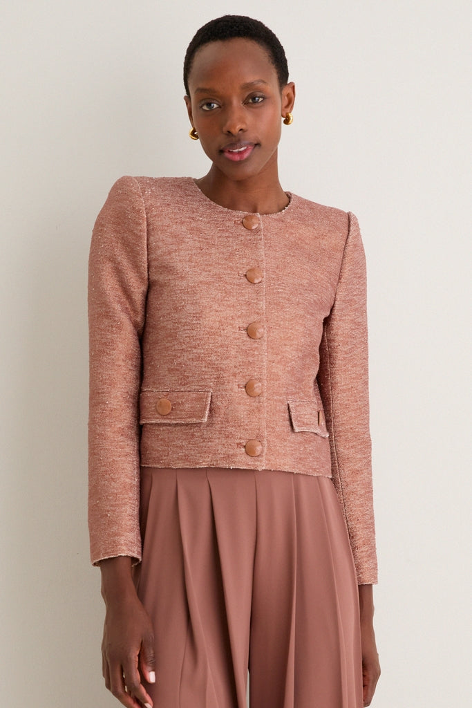 Light Auburn Zell Collarless Jacket | L'AGENCE