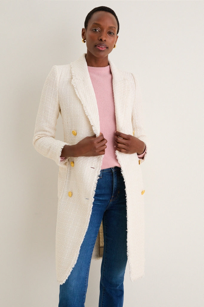 Vintage White Cooper Unlined Tweed Coat | L'AGENCE