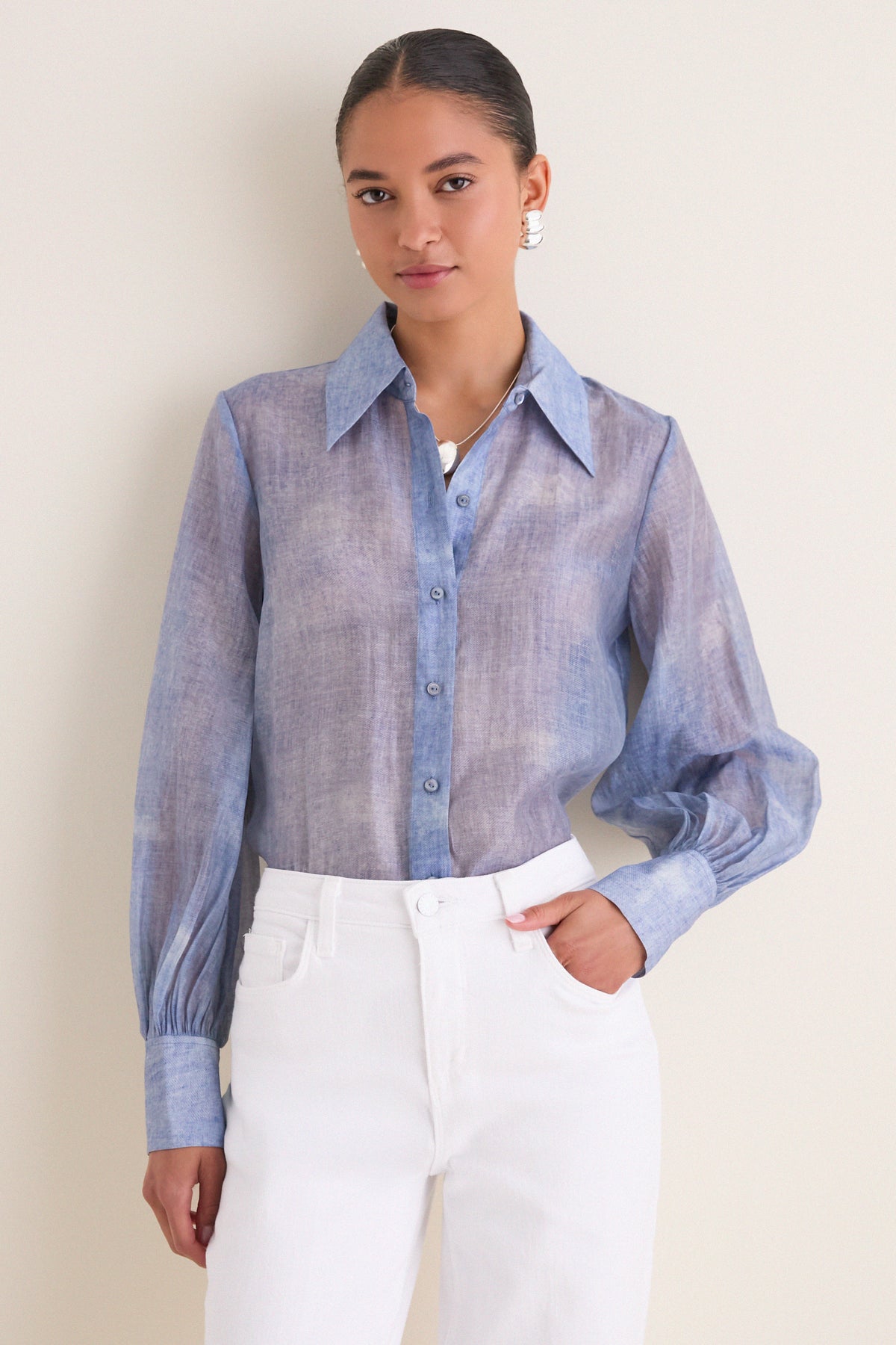 Pale Harbor Blue Jayleen Button Down Blouse