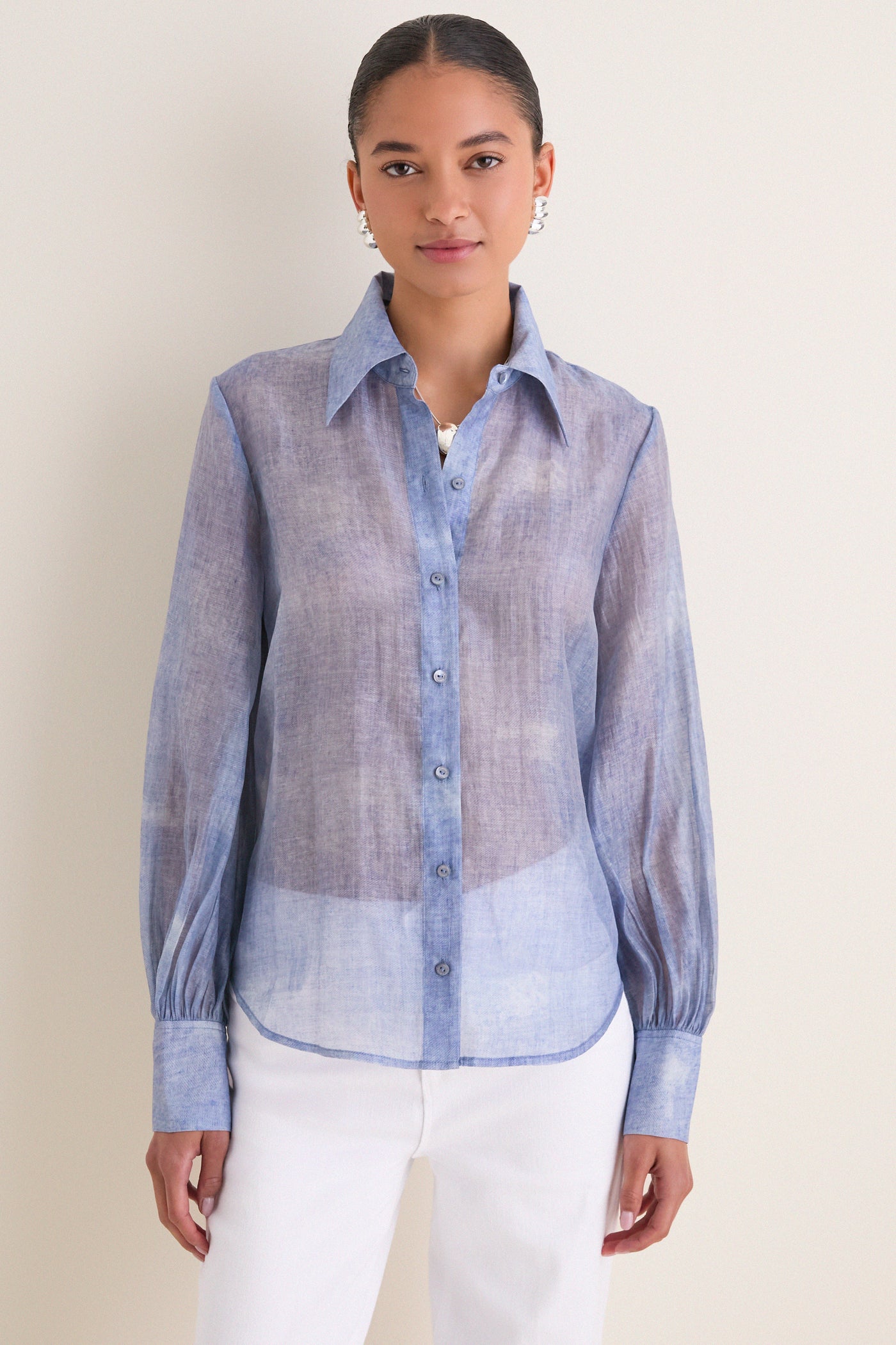 Pale Harbor Blue Jayleen Button Down Blouse