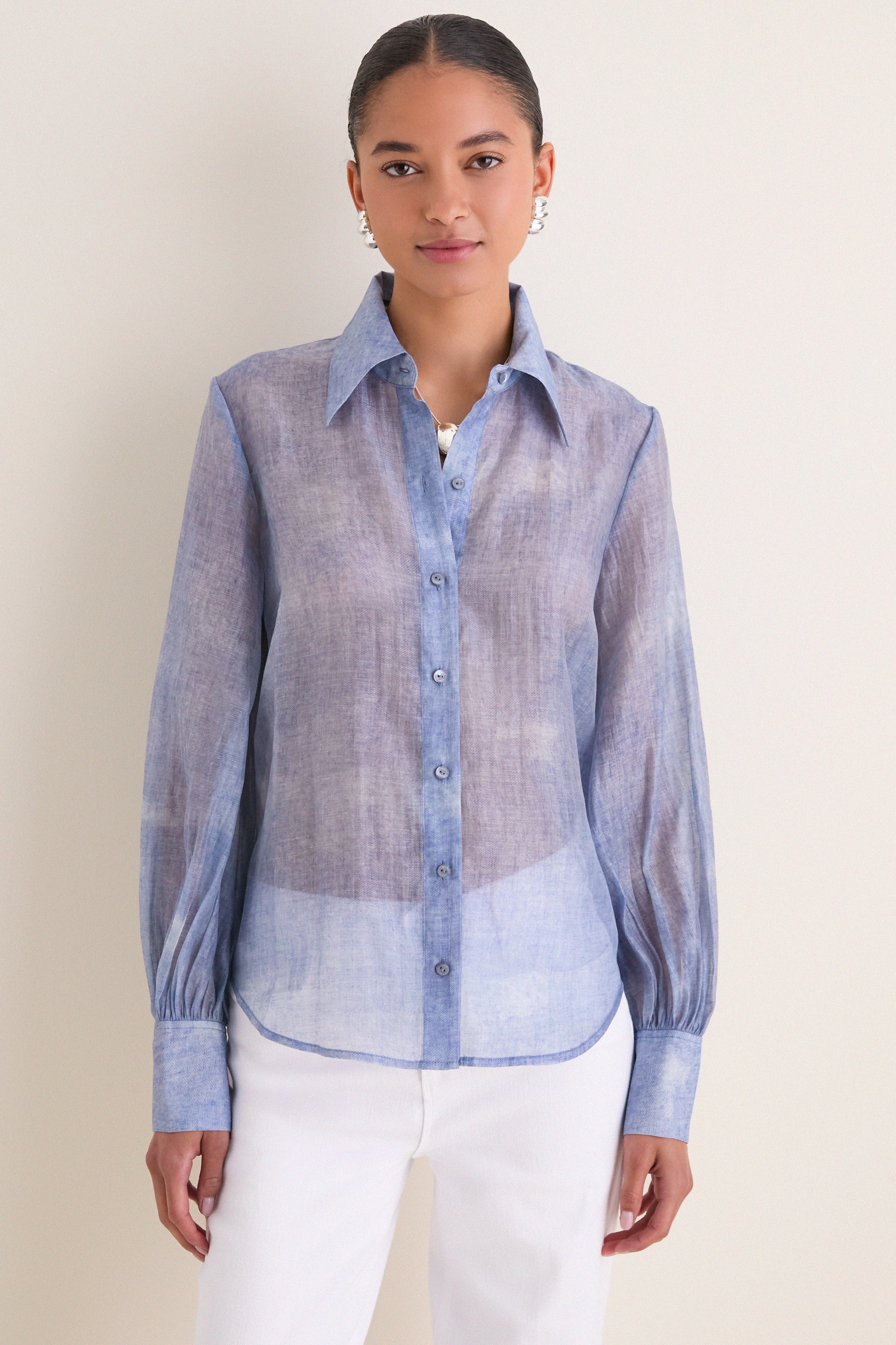 Pale Harbor Blue Jayleen Button Down Blouse