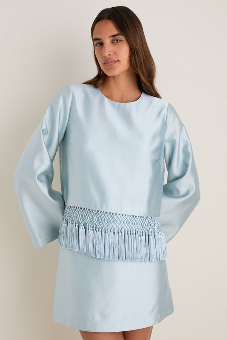 Pewter Blue Long Sleeve Maxine Tassel Top