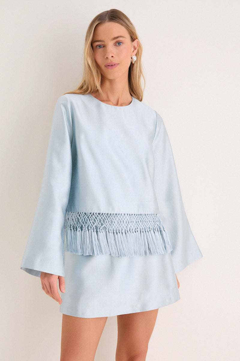 Pewter Blue Long Sleeve Maxine Tassel Top