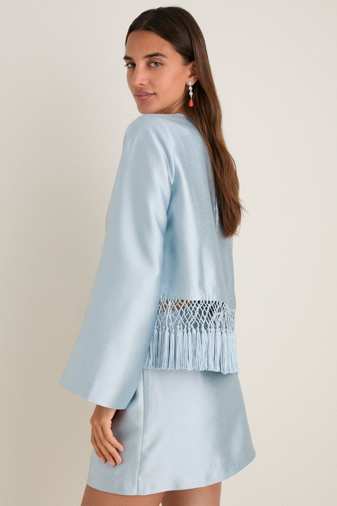 Pewter Blue Long Sleeve Maxine Tassel Top