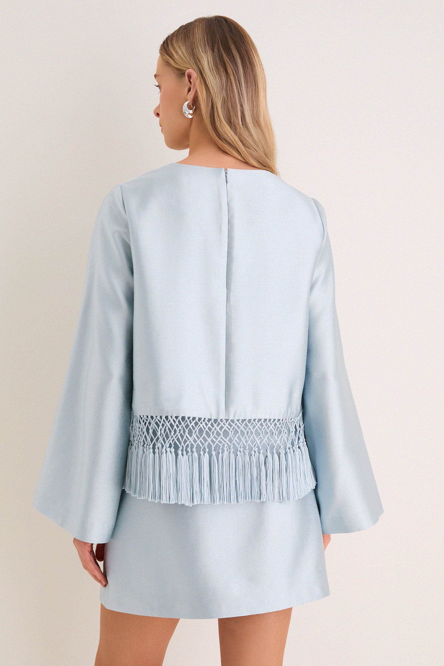 Pewter Blue Long Sleeve Maxine Tassel Top
