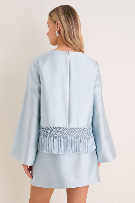 Pewter Blue Long Sleeve Maxine Tassel Top
