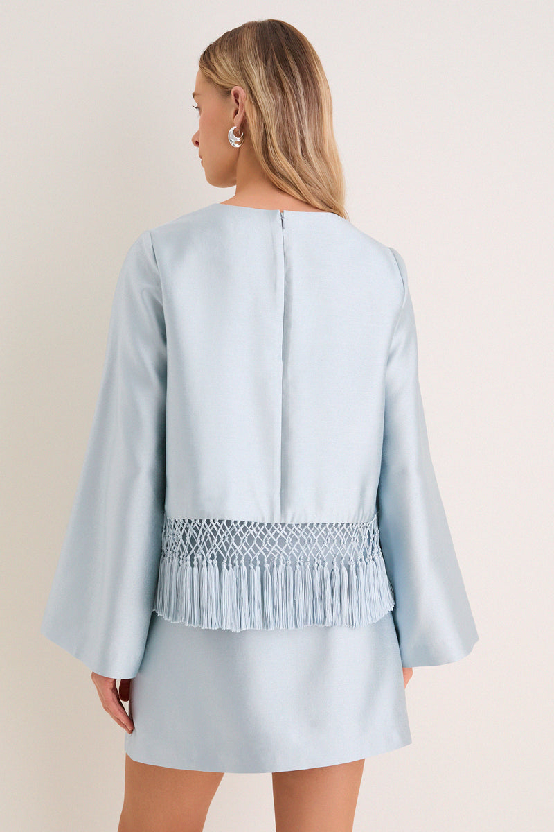 Pewter Blue Long Sleeve Maxine Tassel Top