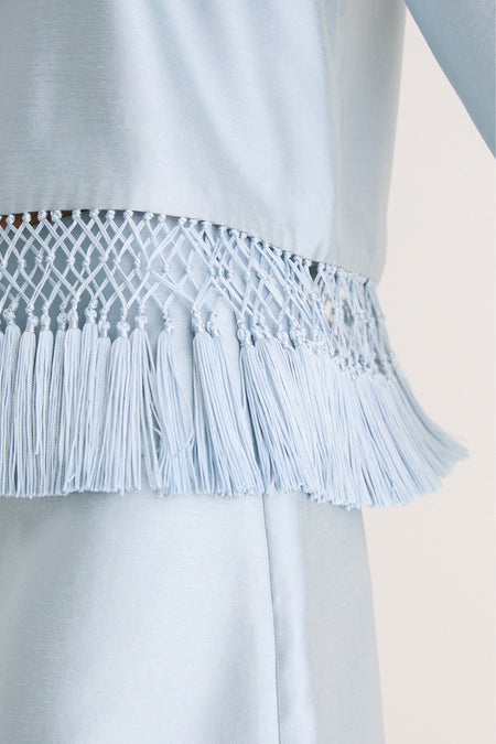 Pewter Blue Long Sleeve Maxine Tassel Top