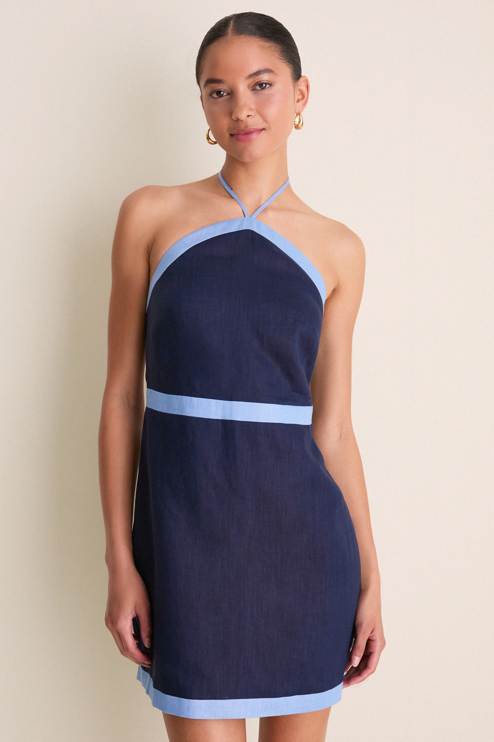 Navy & Cerulean Colorblock Judy Halter Mini Dress | Hyacinth House Navy & Cerulean Colorblock Judy Halter Mini Dress | Hyacinth House