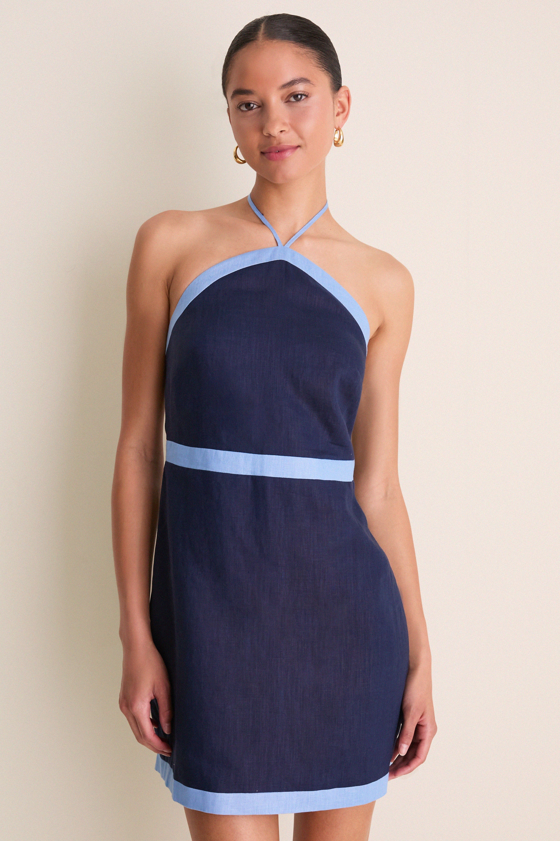 Hyacinth House Navy & Cerulean Colorblock Judy Halter Mini Dress Navy & Cerulean / S Hyacinth House Navy & Cerulean Colorblock Judy Halter Mini Dress Navy & Cerulean / S