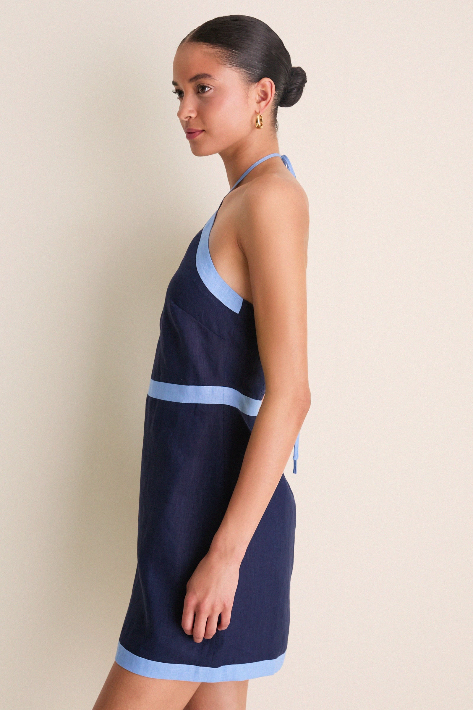 Navy & Cerulean Colorblock Judy Halter Mini Dress