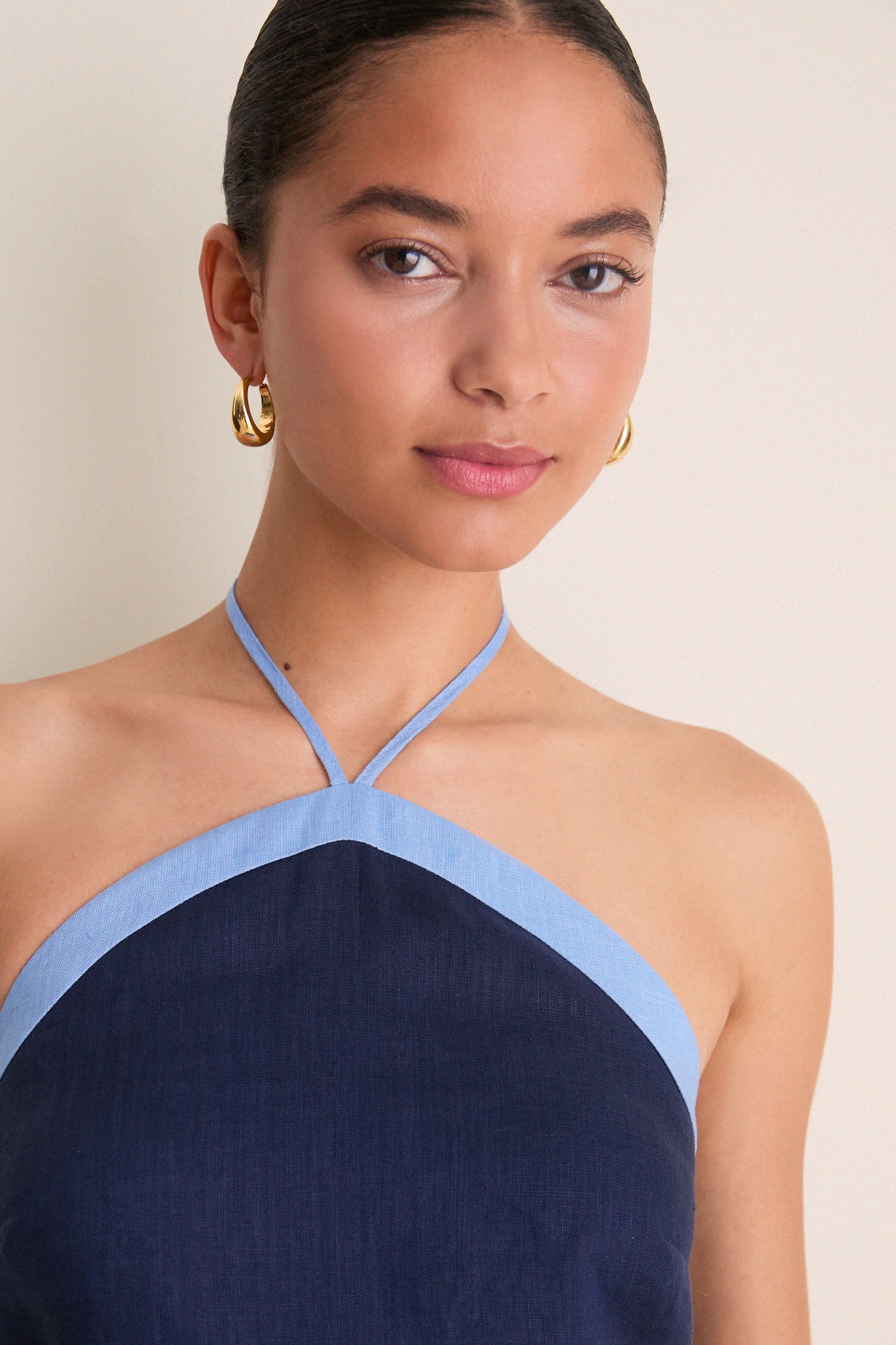 Navy & Cerulean Colorblock Judy Halter Mini Dress