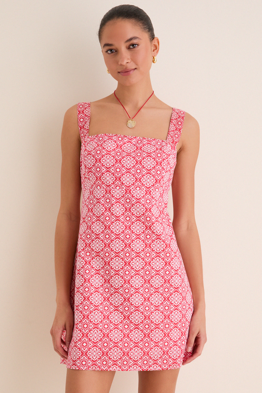 Red Geo Floral Volos Mini Dress