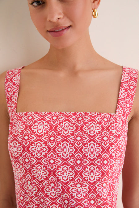 Red Geo Floral Volos Mini Dress