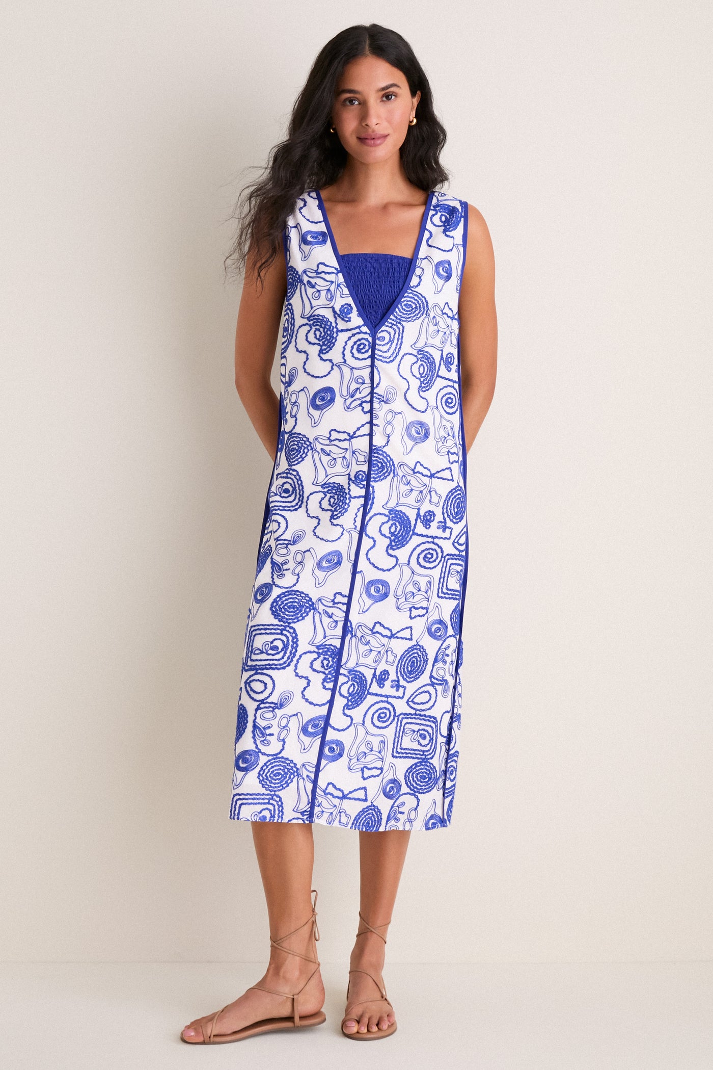 White & Royal Blue Applique Josette Two-Piece Maxi Dress