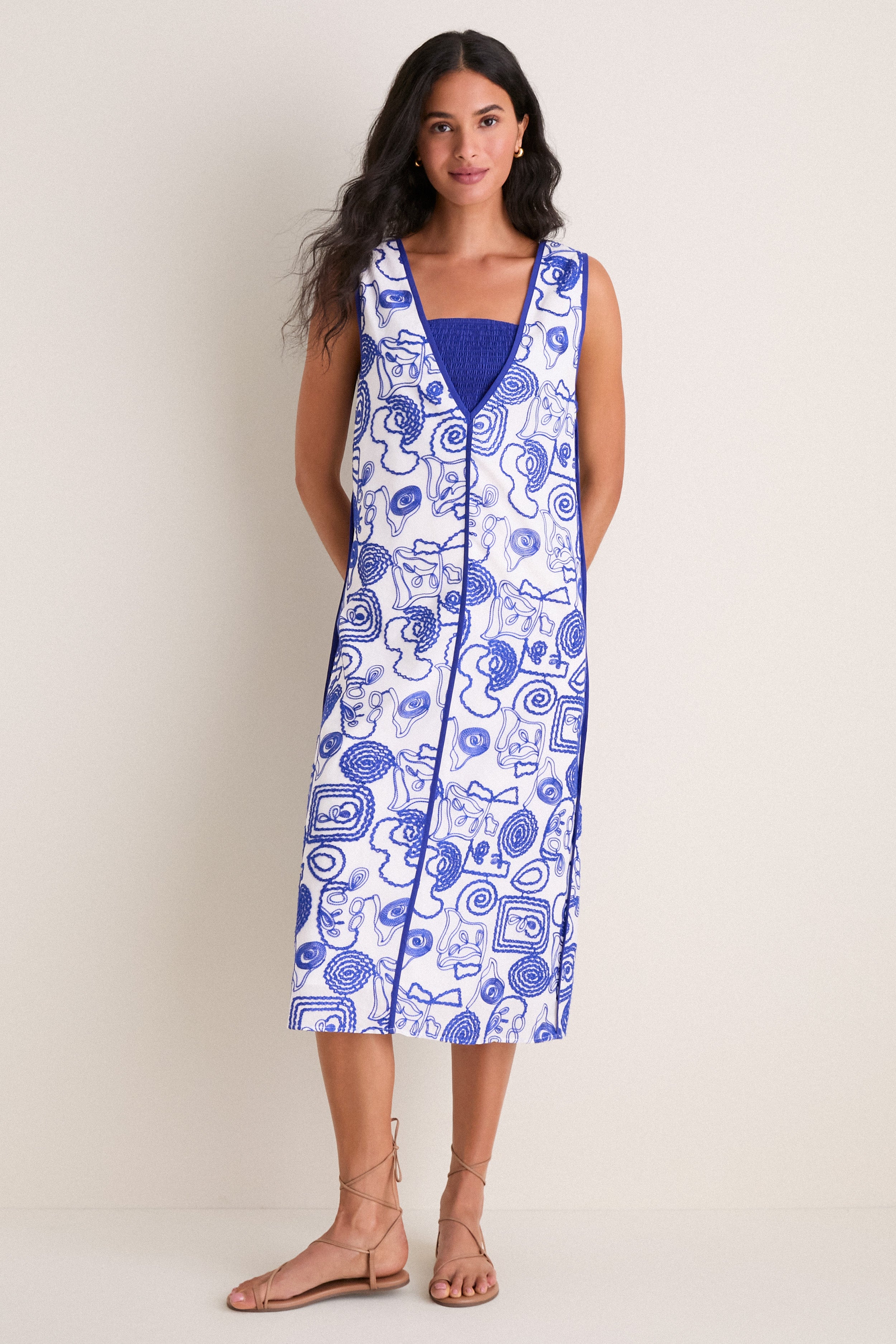 White & Royal Blue Applique Josette Two-Piece Maxi Dress
