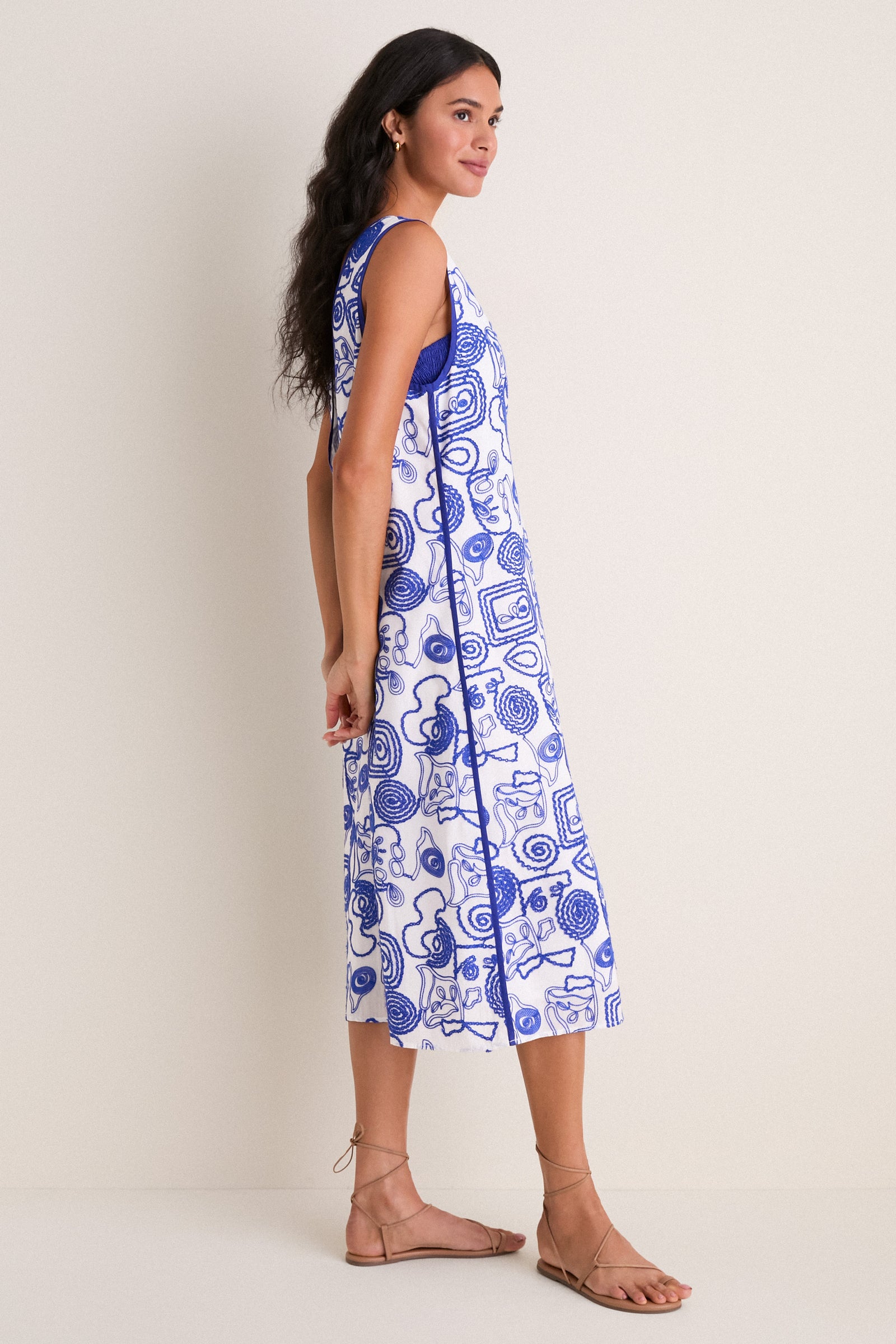 White & Royal Blue Applique Josette Two-Piece Maxi Dress