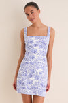 Blue French Floral Laura Mini Dress