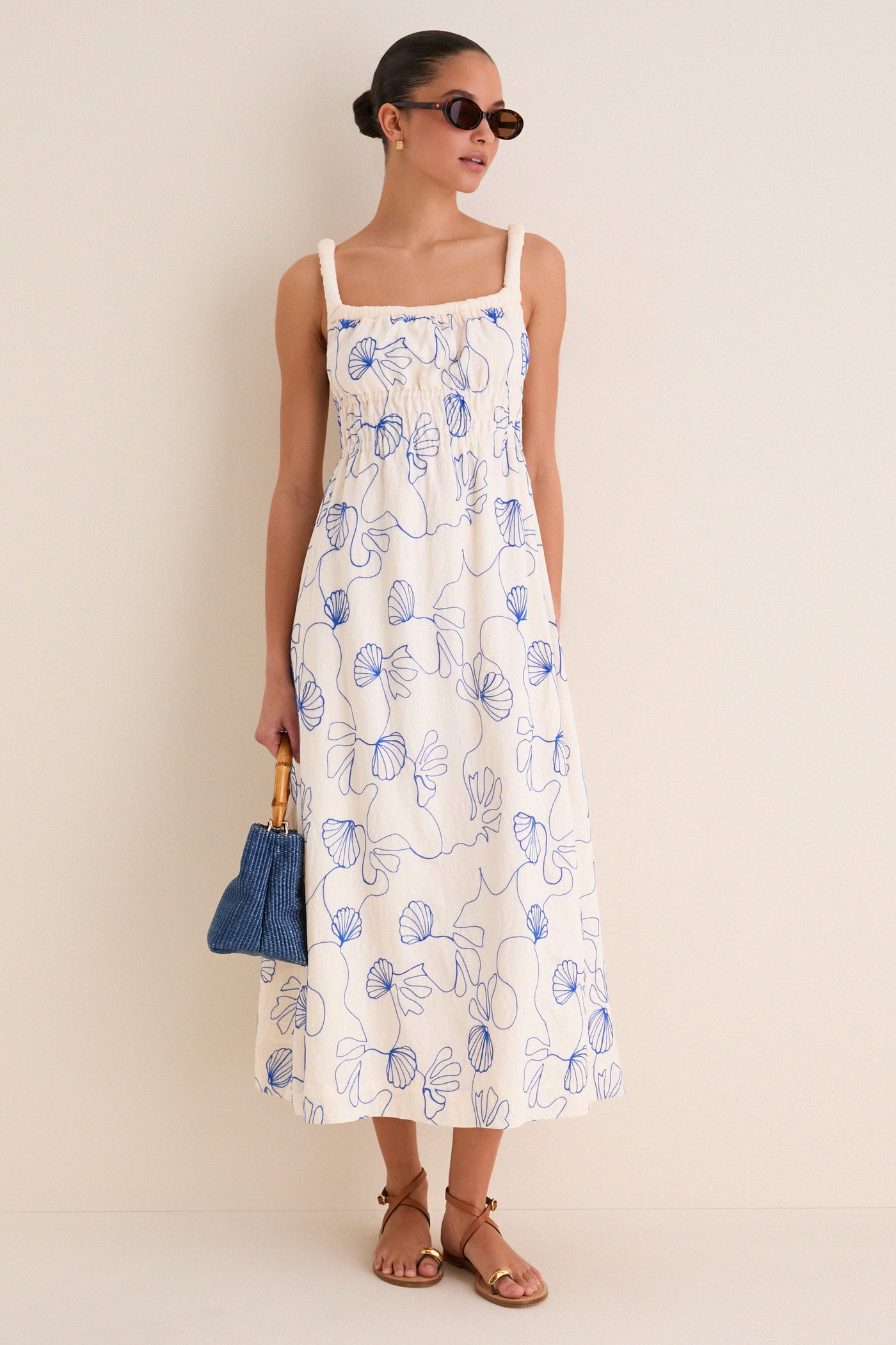 Hyacinth House Cream & Royal Blue Embroidered Beverly Maxi Dress Cream & Royal Blue Embroidered / L Hyacinth House Cream & Royal Blue Embroidered Beverly Maxi Dress Cream & Royal Blue Embroidered / L
