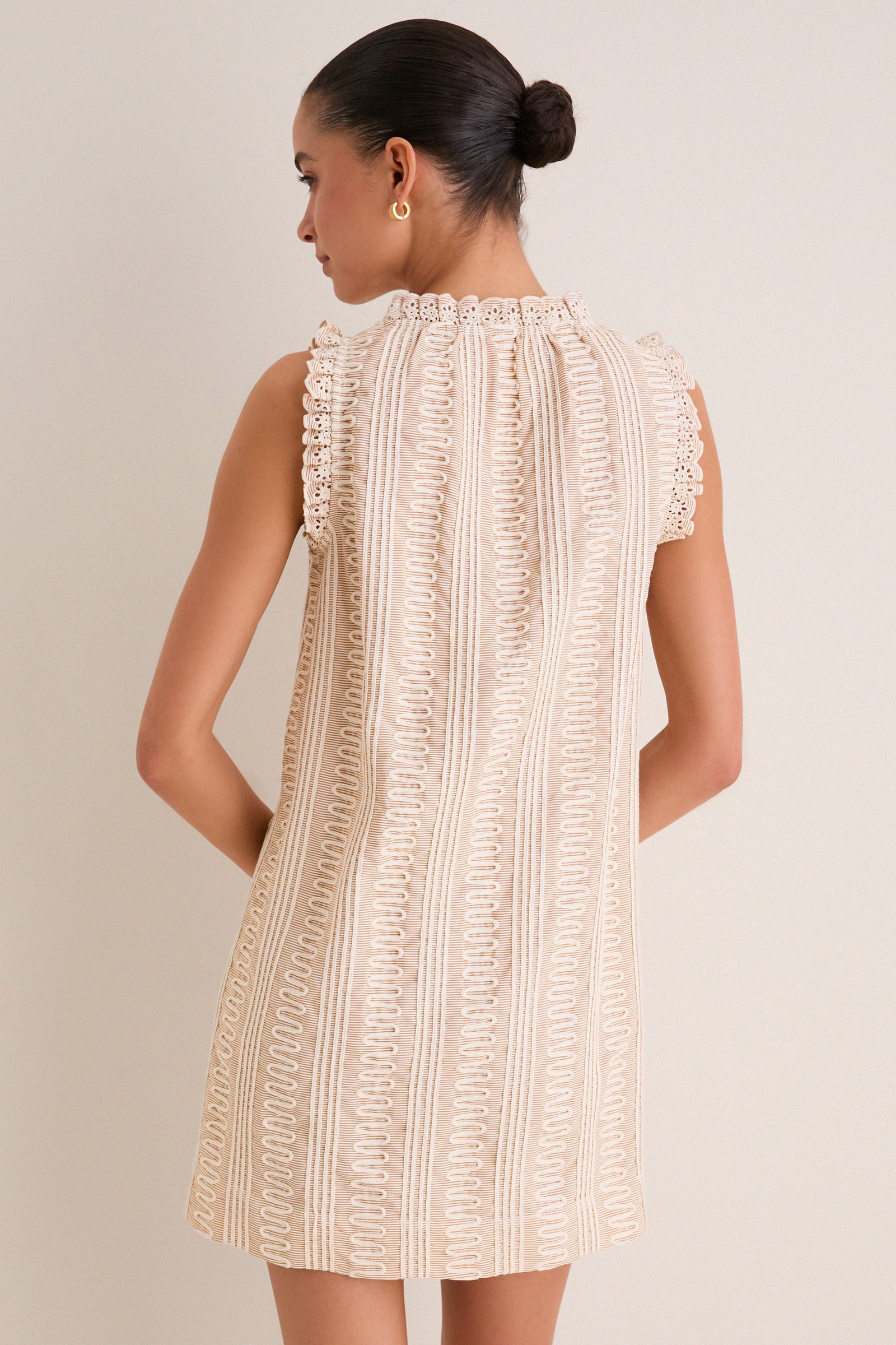 Tan & Cream Applique Valerie Mini Dress