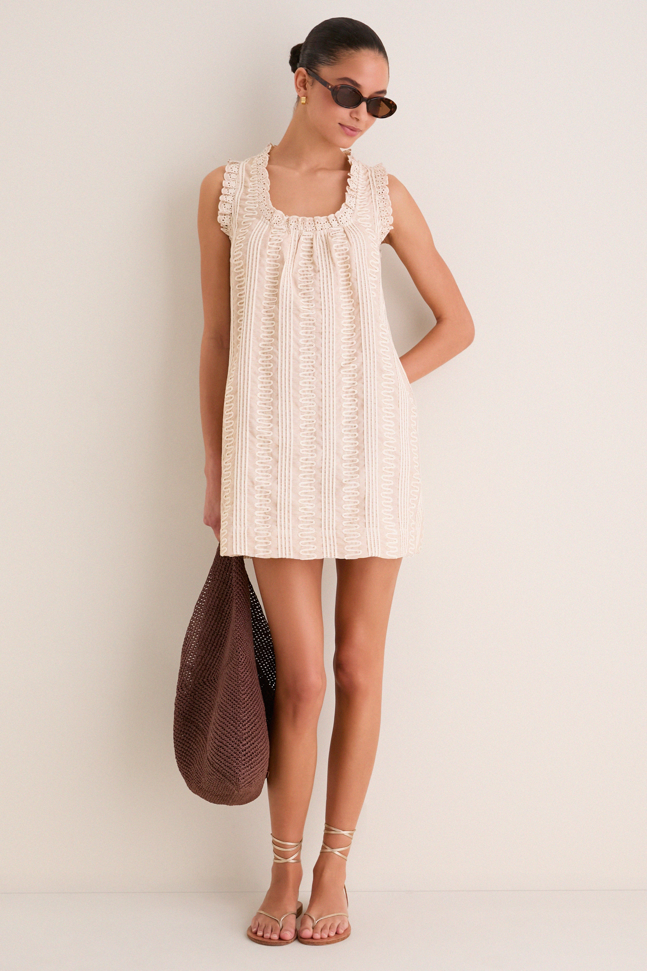 Tan & Cream Applique Valerie Mini Dress | Hyacinth House