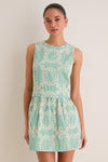 Green Stripe Vintage Embroidery Paige Mini Dress