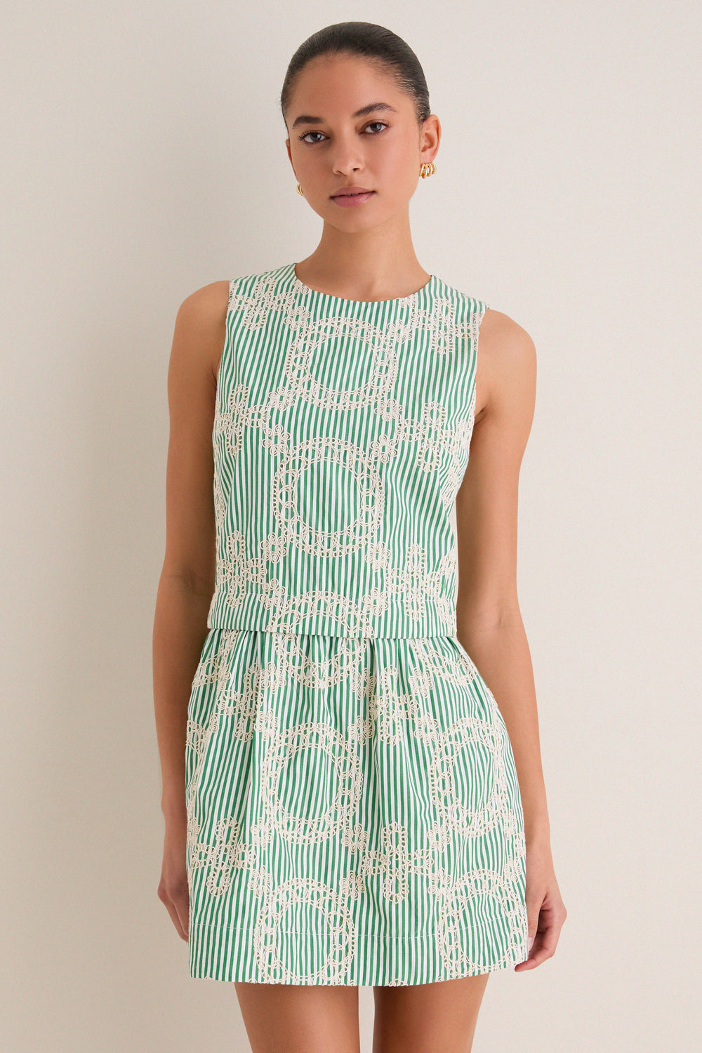 green emerald velvet dress Green Stripe Vintage Embroidery Paige Mini Dress