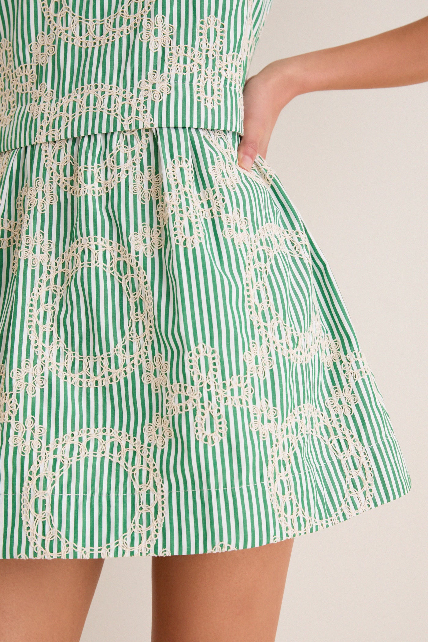 Green Stripe Vintage Embroidery Paige Mini Dress | Hyacinth House Green Stripe Vintage Embroidery Paige Mini Dress | Hyacinth House