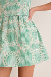 Green Stripe Vintage Embroidery Paige Mini Dress