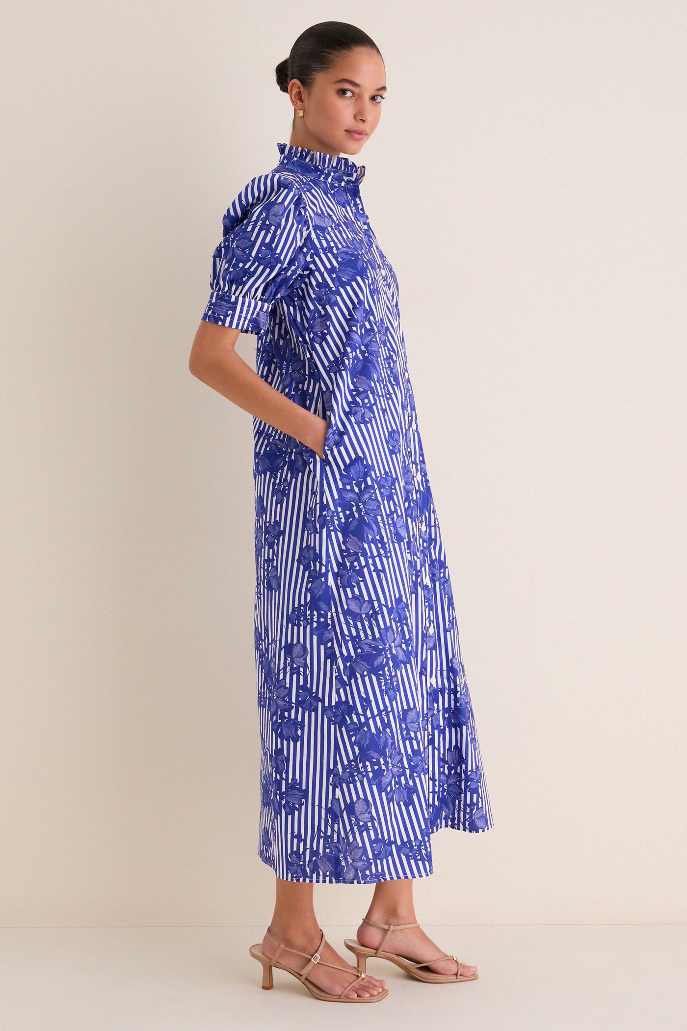 floral striped maxi dress Hyacinth House Blue & White Striped Floral Louisa Maxi Dress Blue & White Striped Floral / XS