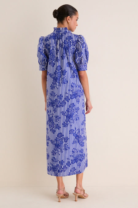 Blue & White Striped Floral Louisa Maxi Dress