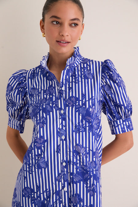 Blue & White Striped Floral Louisa Maxi Dress