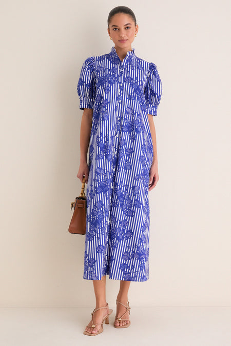 Blue & White Striped Floral Louisa Maxi Dress