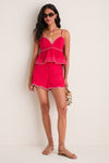 Red with White Embroidery Hallie Shorts
