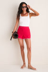 Red with White Embroidery Hallie Shorts