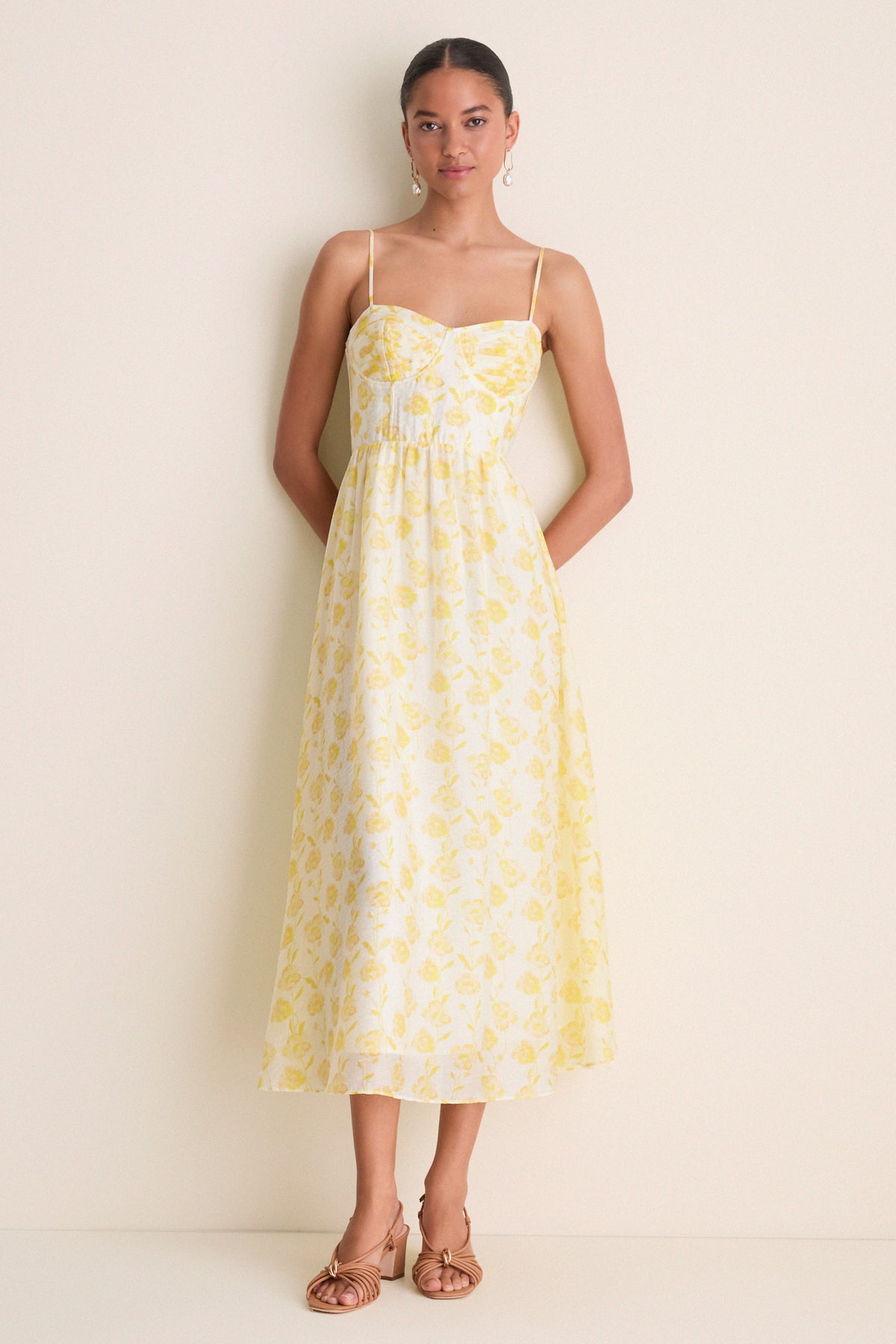 Hyacinth House Yellow Floral Bustier Jessamine Maxi Dress Yellow Floral / L