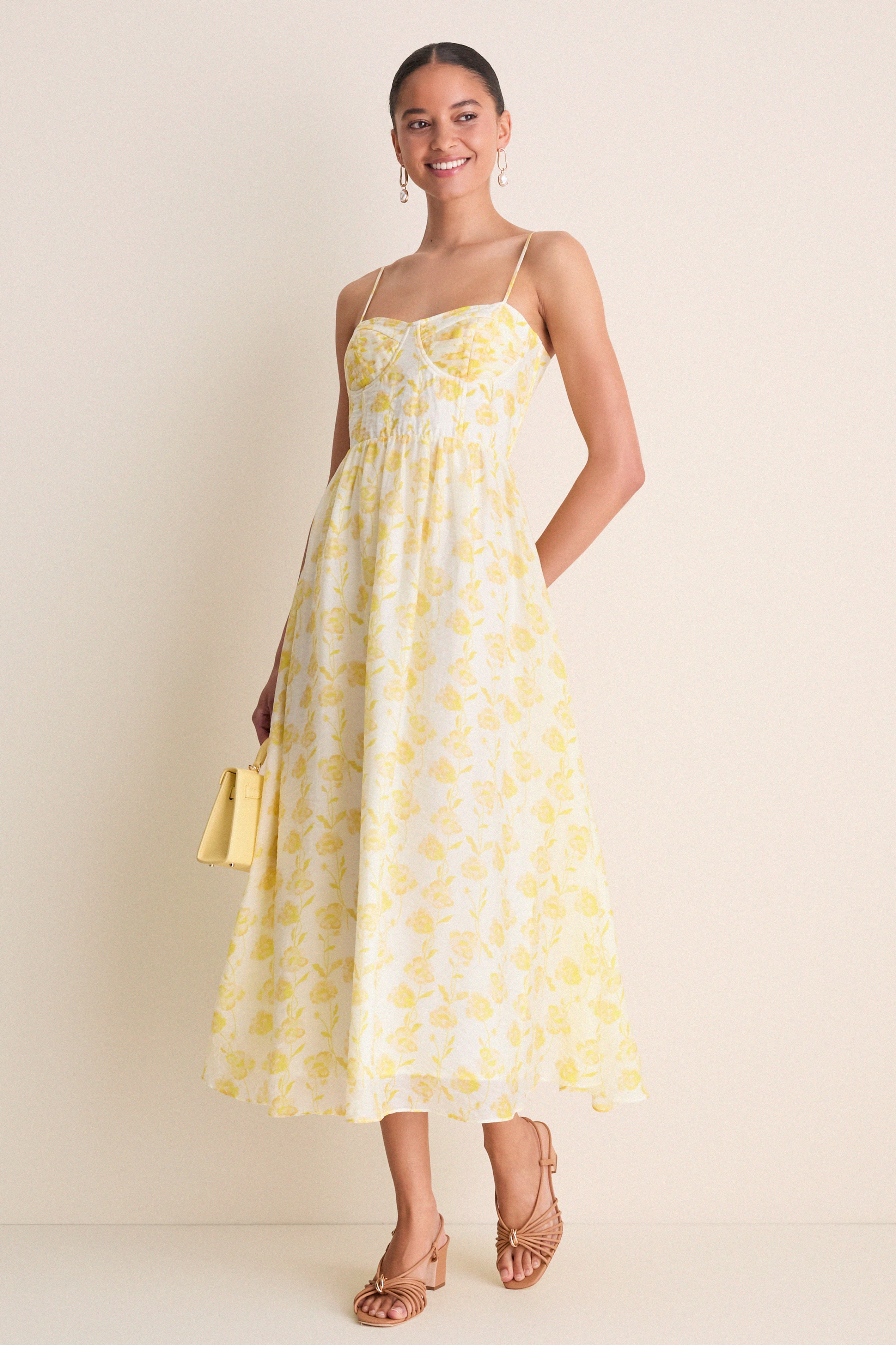 Yellow Floral Bustier Jessamine Maxi Dress | Hyacinth House