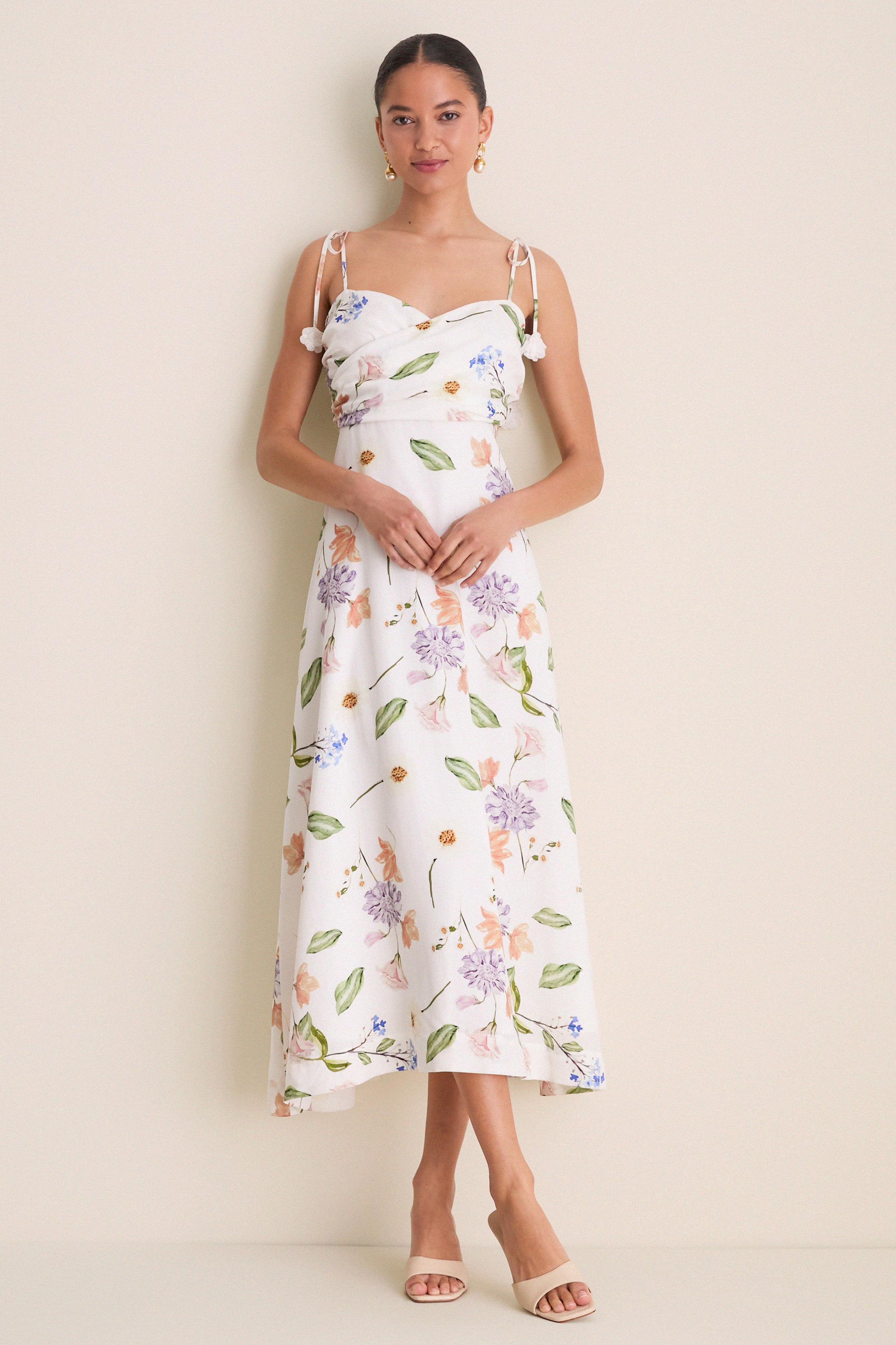 White Wildflower Floral Zinnia Maxi Dress