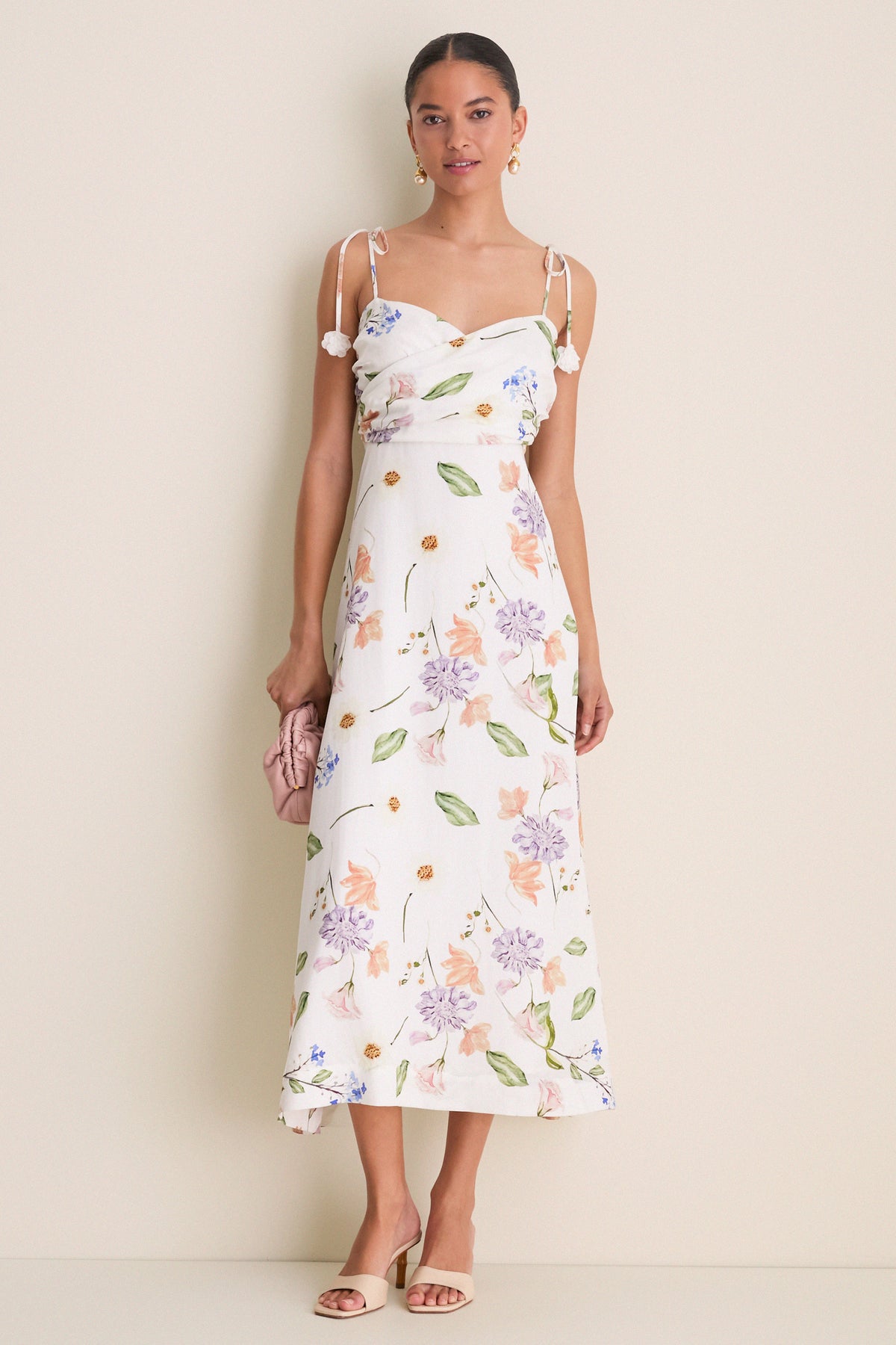White Wildflower Floral Zinnia Maxi Dress