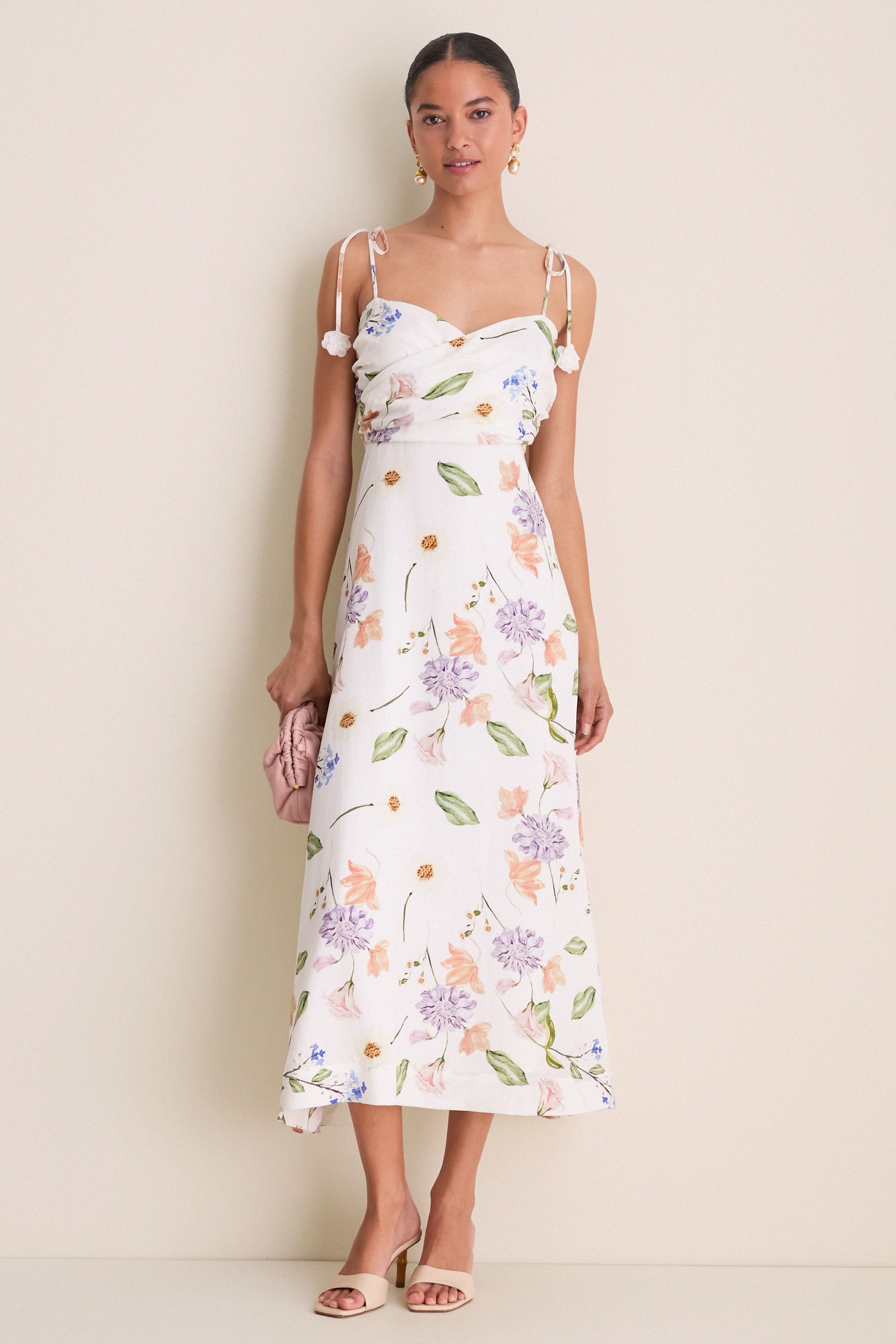 White Wildflower Floral Zinnia Maxi Dress