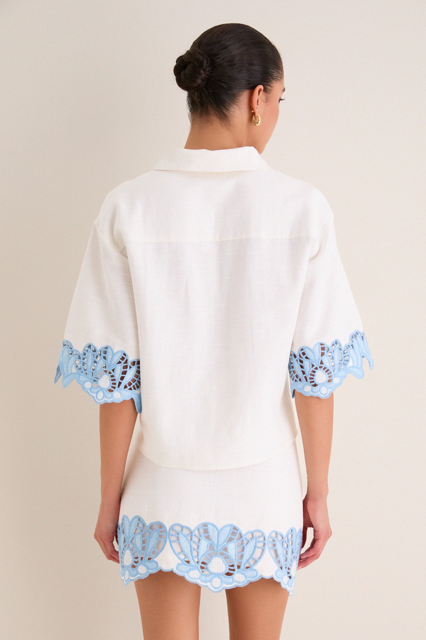 Sky Blue Embroidered Button-Up Beatrix Shirt