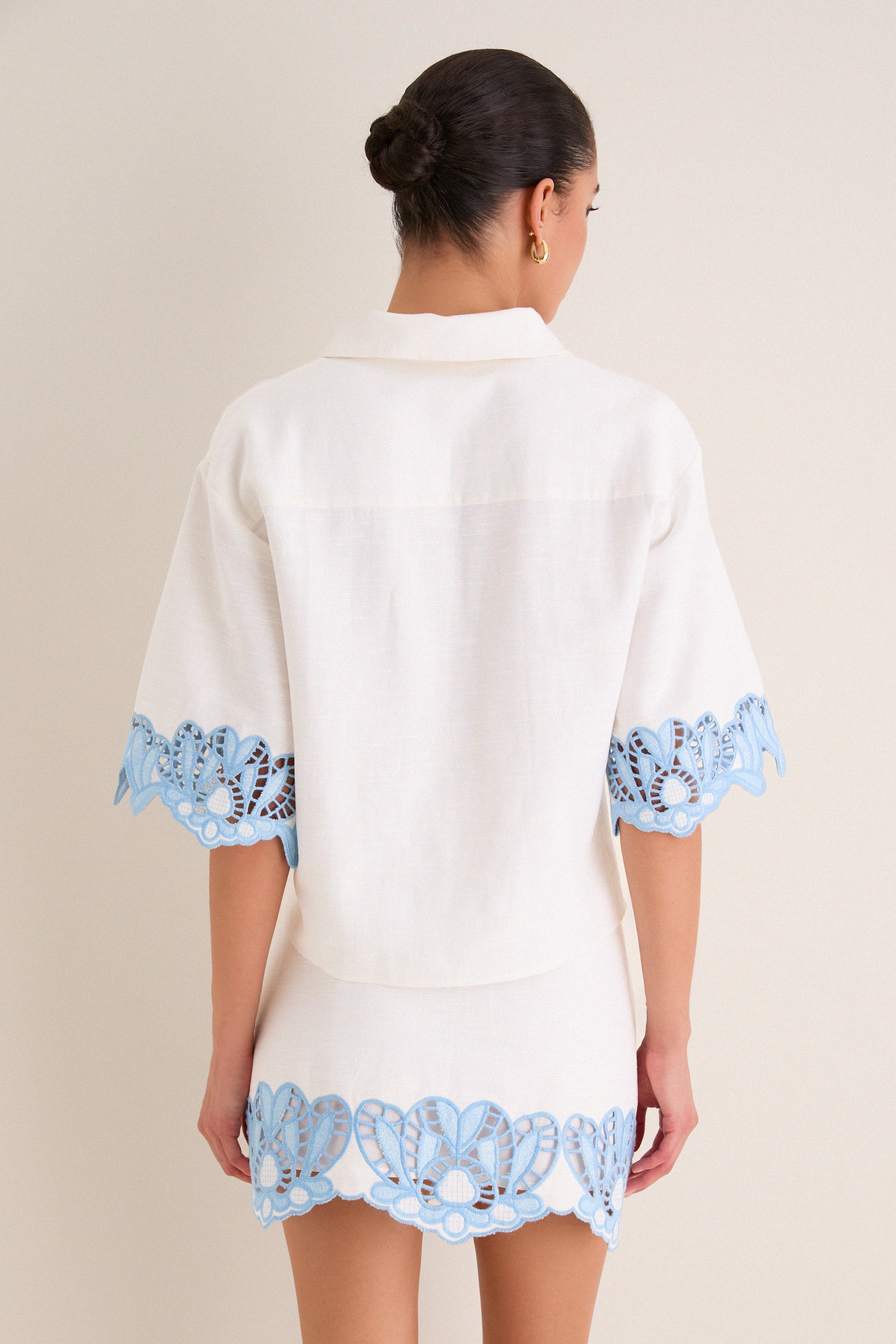 Sky Blue Embroidered Button-Up Beatrix Shirt